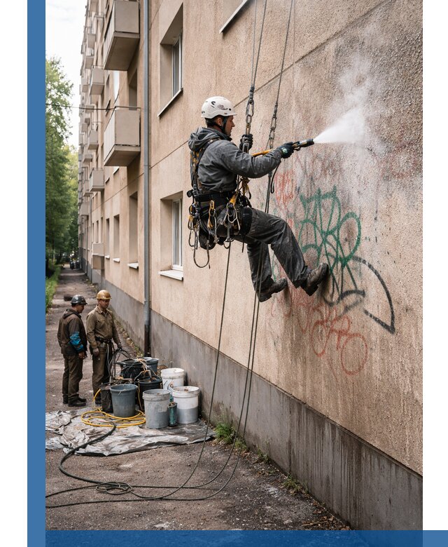 Удаление граффити с фасада в Лесозаводске без следов и повреждений