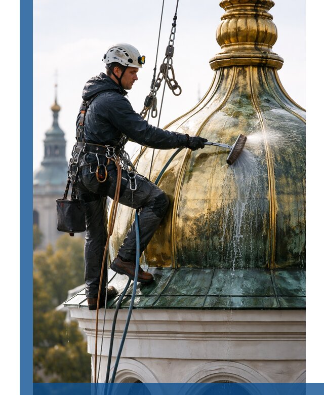 Профессиональная мойка куполов и шпилей высотными альпинистами в Лесозаводске