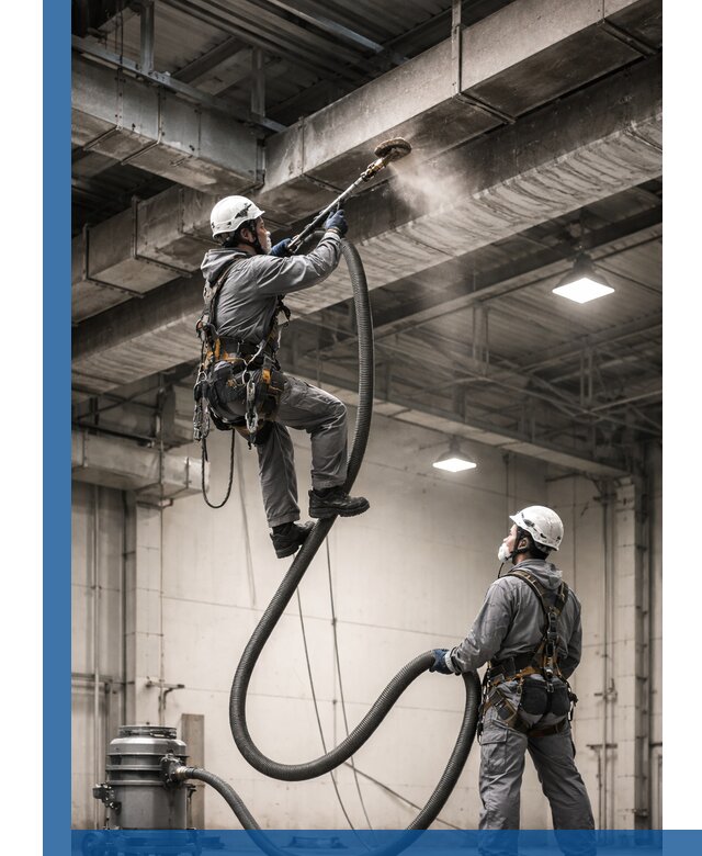 Обеспыливание потолочных конструкций в Лесозаводске промышленным альпинизмом