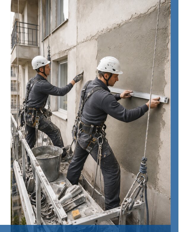 Штукатурка фасада на высоте в Лесозаводске от 930 р. | ВЫСОТНИК-Лсз