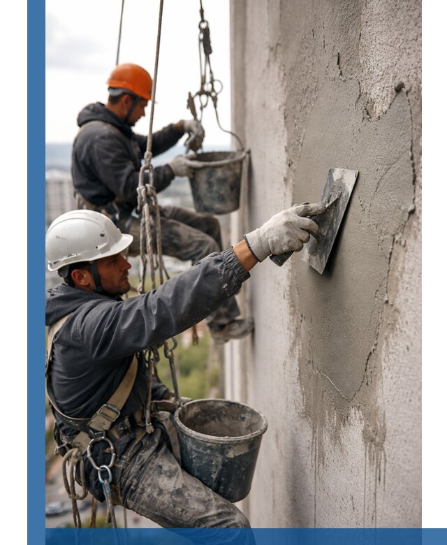 Штукатурка фасада на высоте в Лесозаводске профессиональные работы