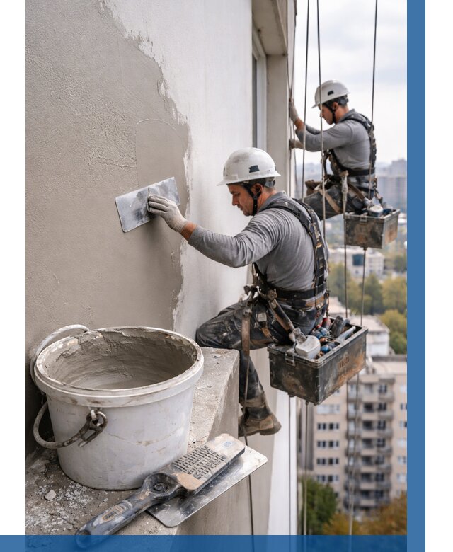 Шпаклевка фасада на высоте в Лесозаводске от 724 р. | ВЫСОТНИК-Лсз