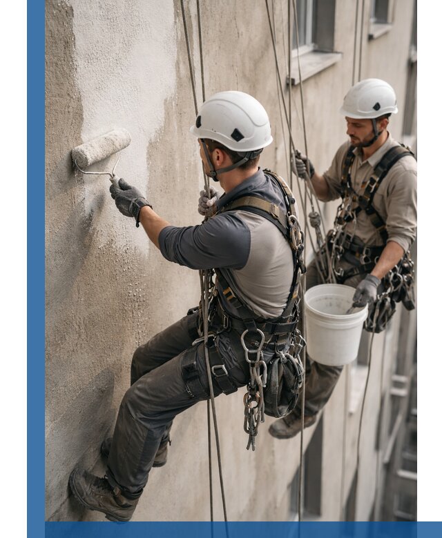 Грунтовка фасада на высоте в Лесозаводске промышленными альпинистами