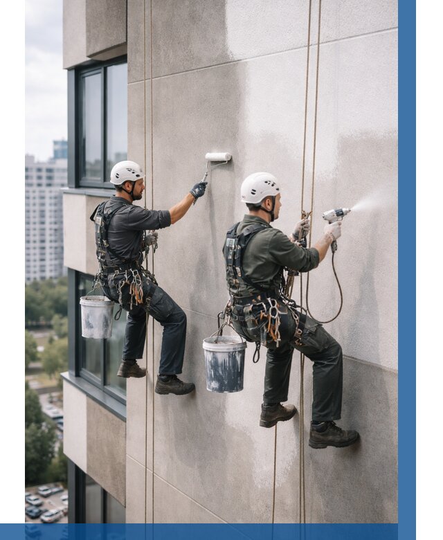 Покраска фасада альпинистами в Лесозаводске от 310 р. | ВЫСОТНИК-Лсз