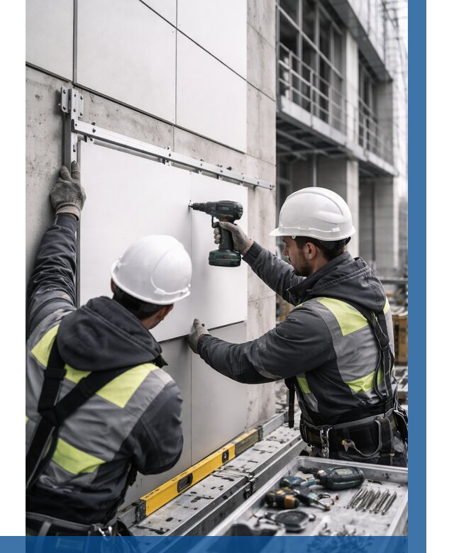 Монтаж композитных панелей фасада в Лесозаводске от 2585 р. | ВЫСОТНИК-Лсз