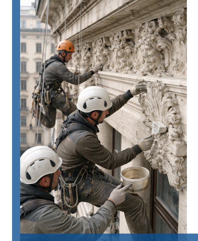 Реставрация фасадной лепнины с высотными работами в Лесозаводске