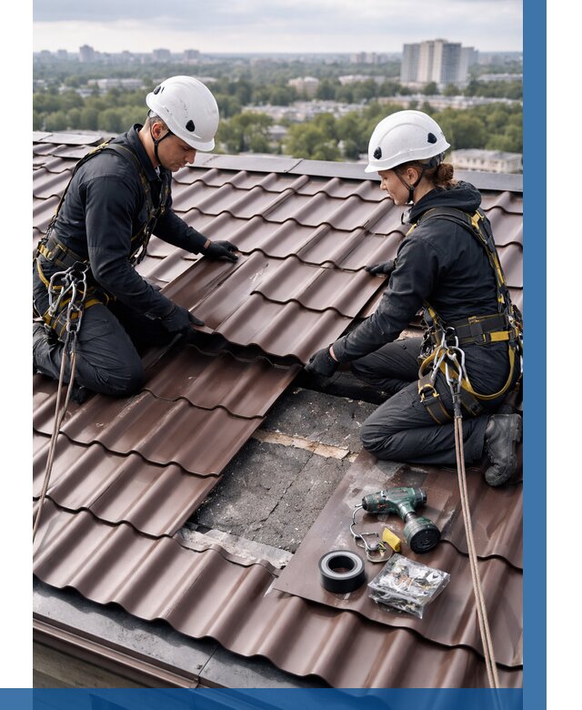 Ремонт металлочерепицы на крыше в Лесозаводске от 930 р. | ВЫСОТНИК-Лсз