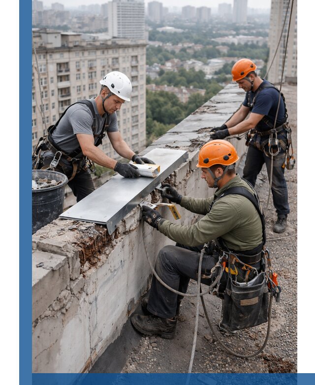 Ремонт парапета на кровле в Лесозаводске, высотные работы с гарантией