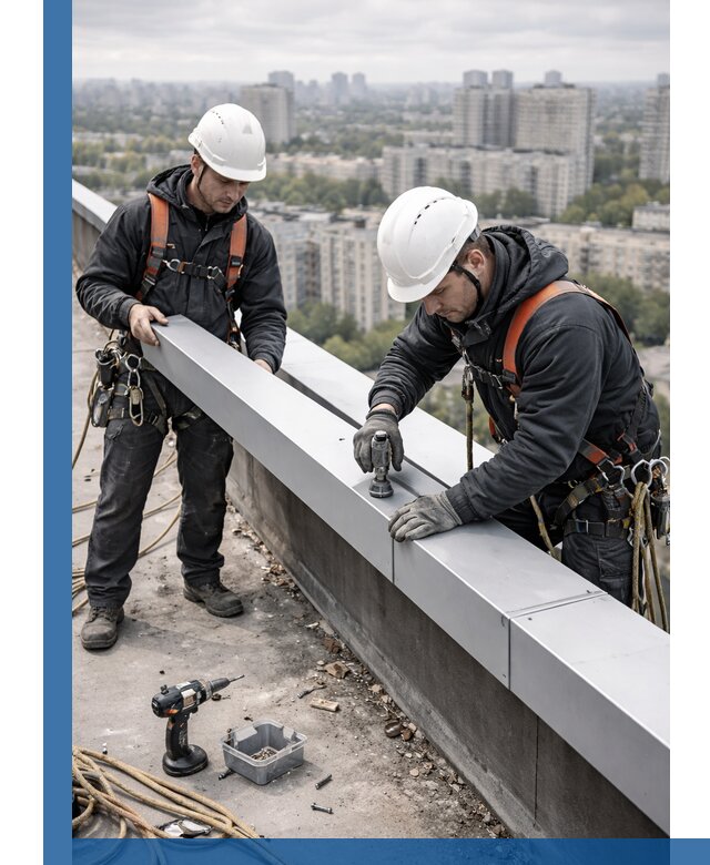 Монтаж парапетных крышек и ограждений кровли в Лесозаводске