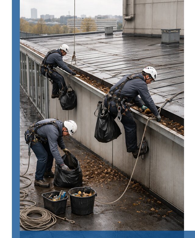 Очистка кровли по периметру в Лесозаводске силами промышленных альпинистов