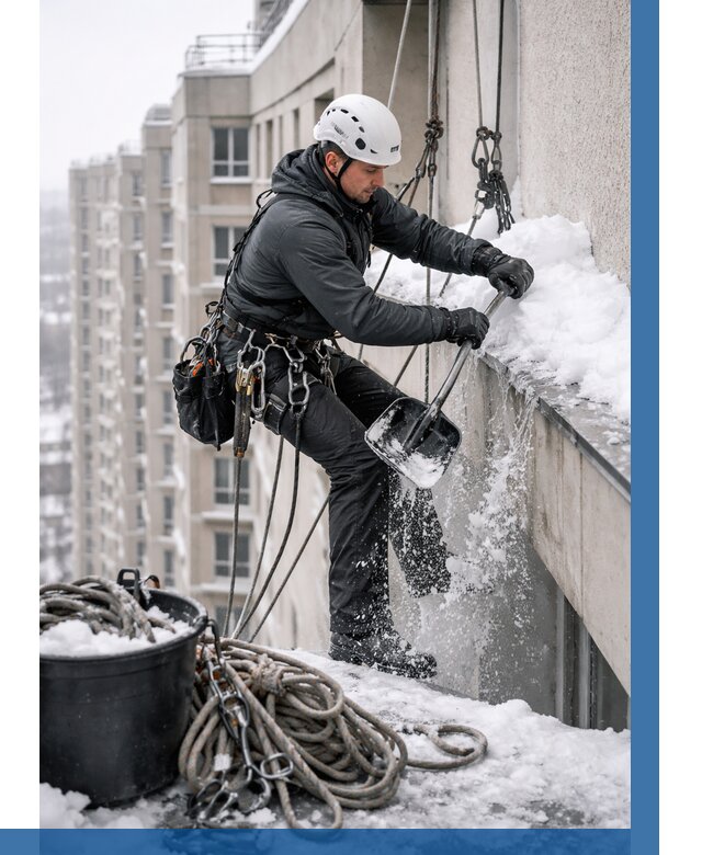 Очистка карнизов от снега в Лесозаводске от 310 р. | ВЫСОТНИК-Лсз