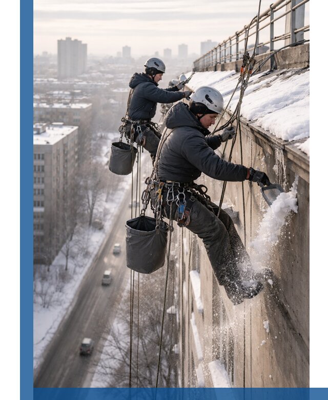 Очистка карнизов от снега в Лесозаводске профессионально и безопасно