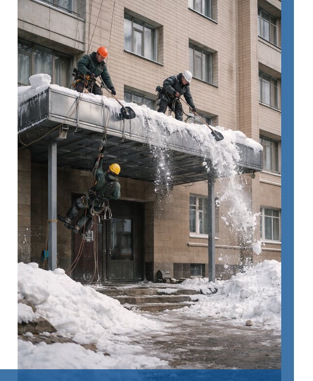 Очистка козырьков от снега в Лесозаводске от 3618 р. | ВЫСОТНИК-Лсз