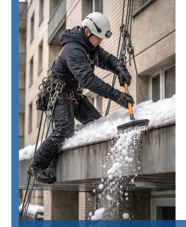 Очистка козырьков от снега в Лесозаводске круглогодично безопасно