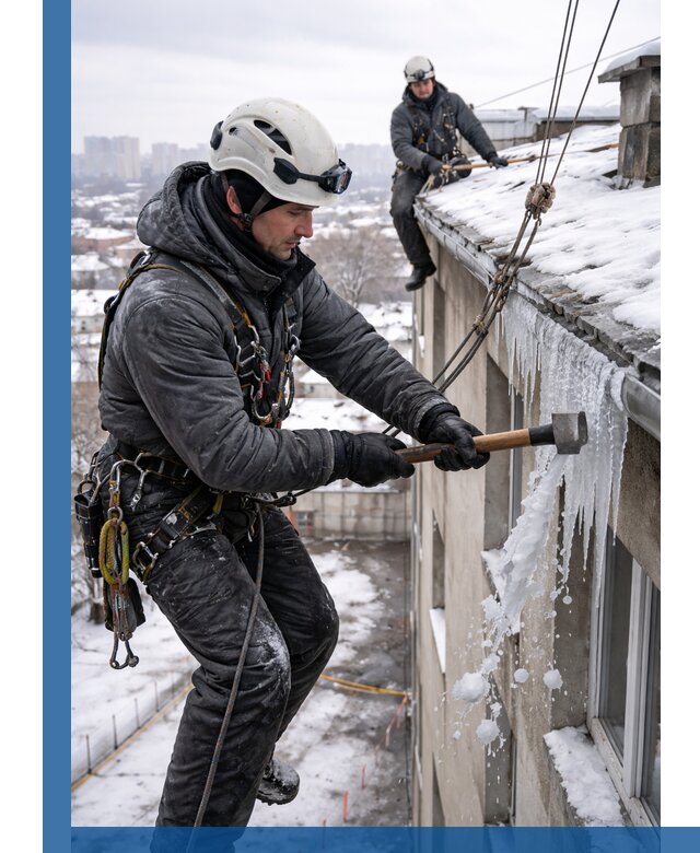 Сбивание и удаление сосулек с крыши в Лесозаводске безопасно