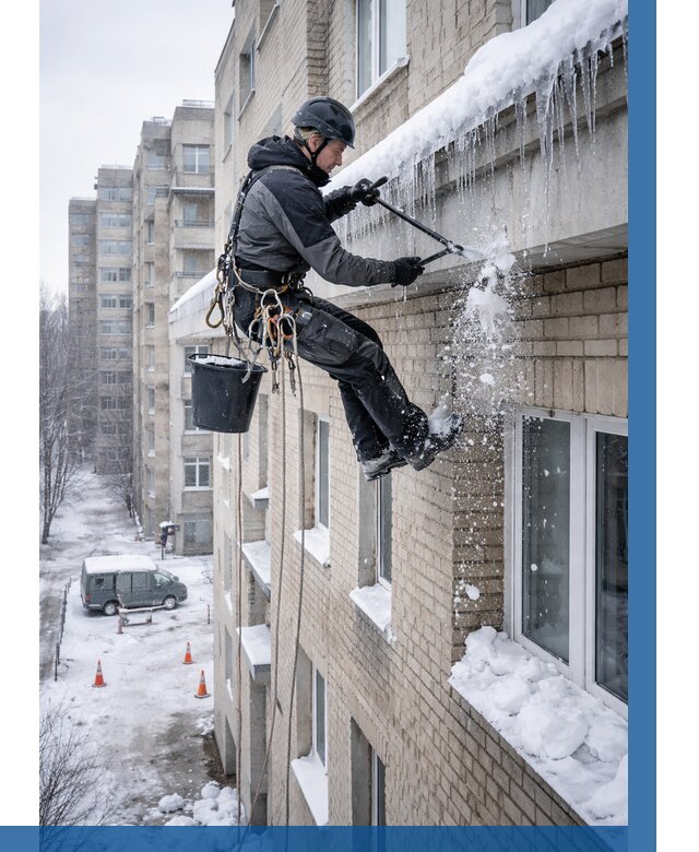 Удаление наледи с карнизов в Лесозаводске от 362 р. | ВЫСОТНИК-Лсз