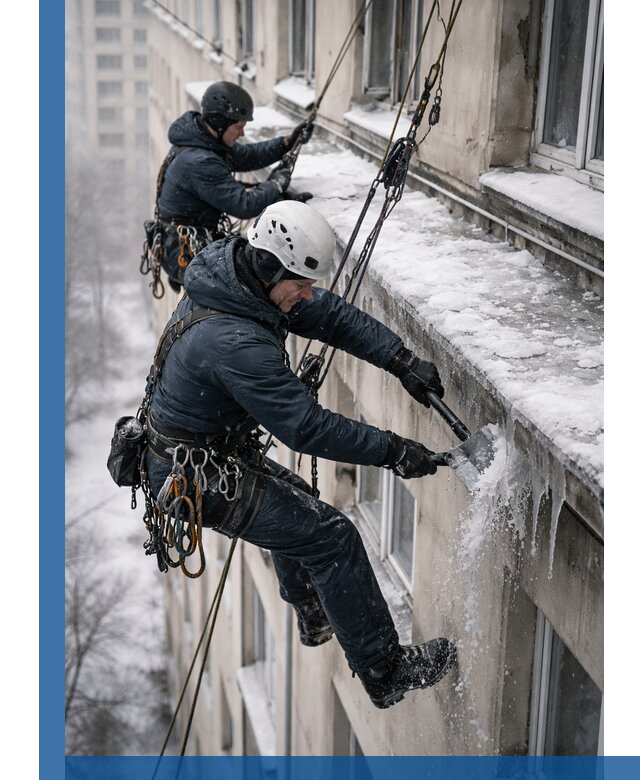 Удаление наледи и сосулек с карнизов в Лесозаводске профессионально