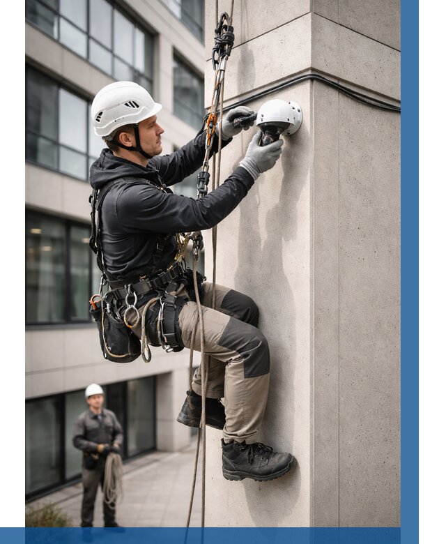 Монтаж камер видеонаблюдения на фасаде в Лесозаводске от 8787 р.-ВЫСОТНИК-Лсз