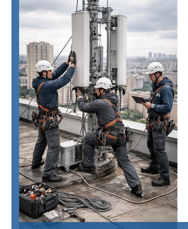 Монтаж антенн связи на крыше в Лесозаводске с вводом в эксплуатацию