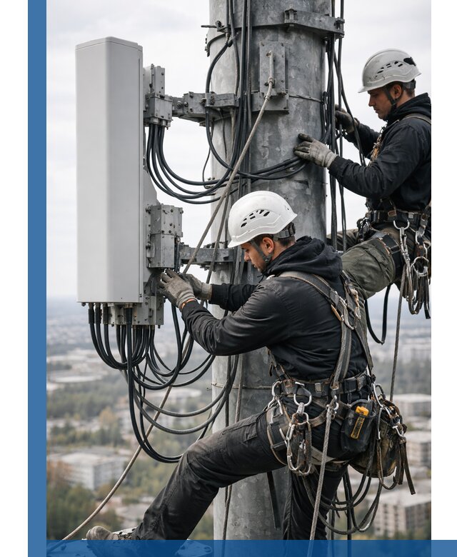 Монтаж оборудования связи на мачте в Лесозаводске с пусконаладкой