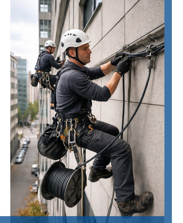 Прокладка кабеля по фасаду в Лесозаводске от 362 р. | ВЫСОТНИК-Лсз