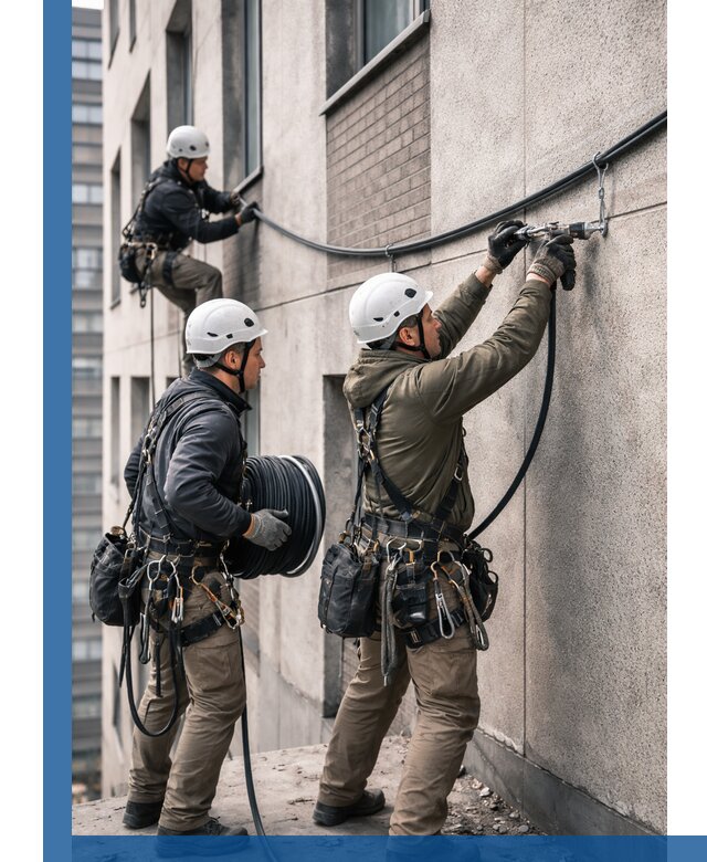 Прокладка кабеля по фасаду в Лесозаводске, профессиональный монтаж