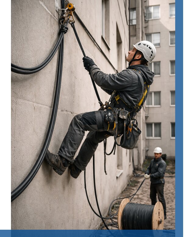 Протяжка кабеля питания на высоте в Лесозаводске от 465 р. | ВЫСОТНИК-Лсз
