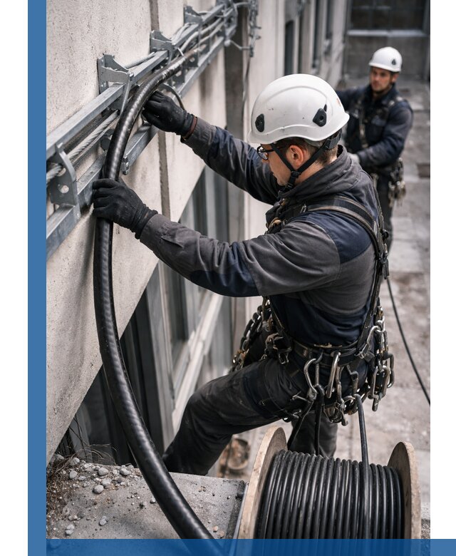 Протяжка кабеля питания на высоте в Лесозаводске с гарантией безопасности и качества