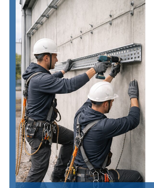 Монтаж кабельных лотков на фасаде зданий в Лесозаводске с гарантией
