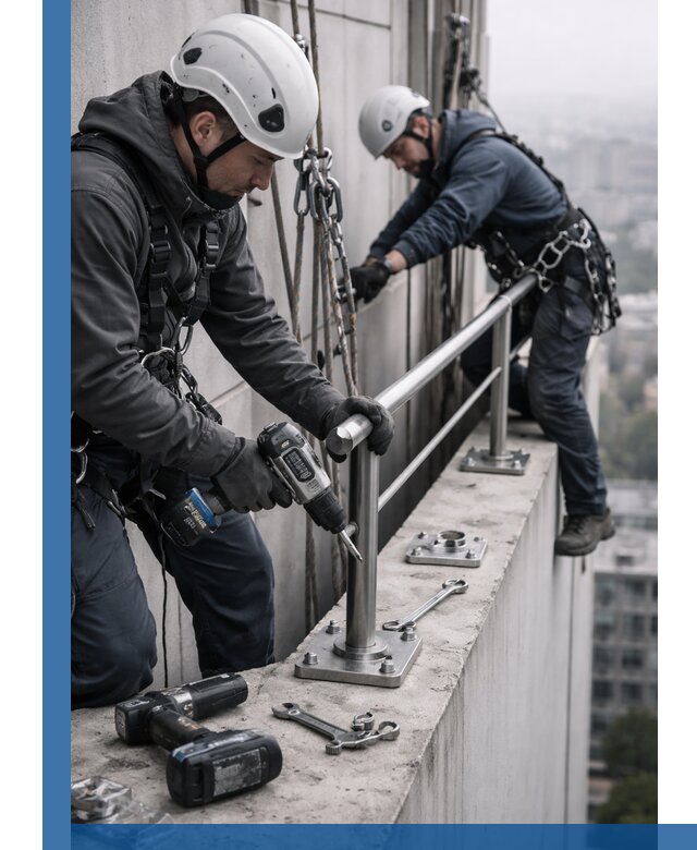 Монтаж перил на высоте в Лесозаводске для жилых и промобъектов