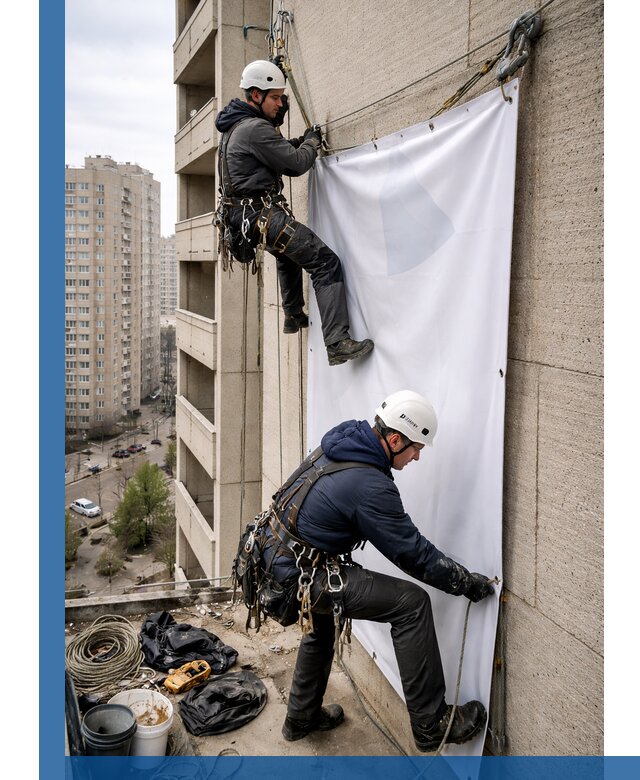 Профессиональный монтаж баннеров на фасаде в Лесозаводске