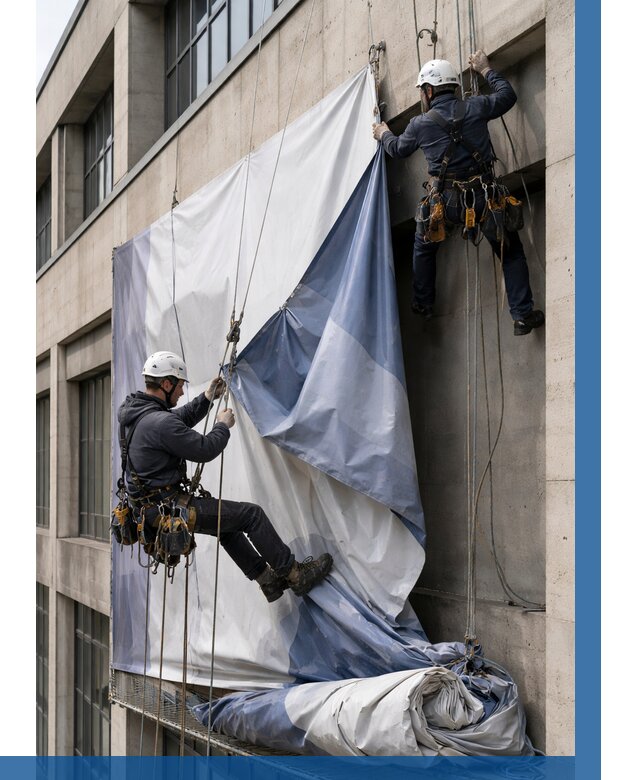 Демонтаж баннеров с фасада в Лесозаводске от 4652 р. | ВЫСОТНИК-Лсз