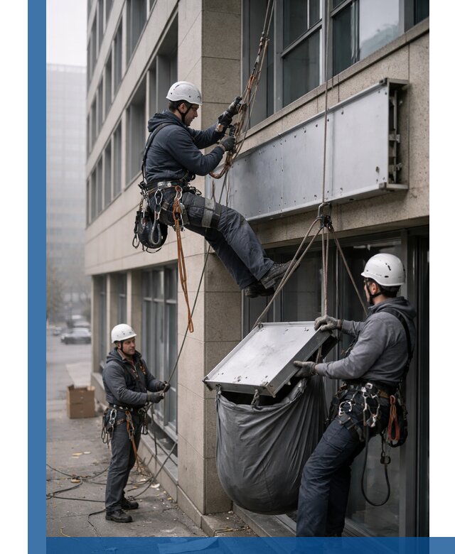 Демонтаж рекламной вывески с высотными работами в Лесозаводске