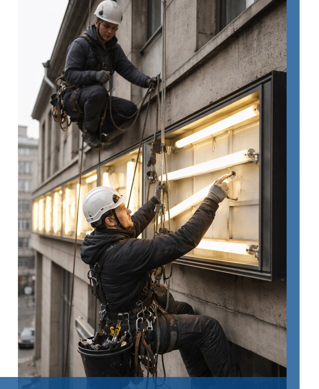 Замена ламп в вывеске в Лесозаводске под ключ от 3618 р. | ВЫСОТНИК-Лсз