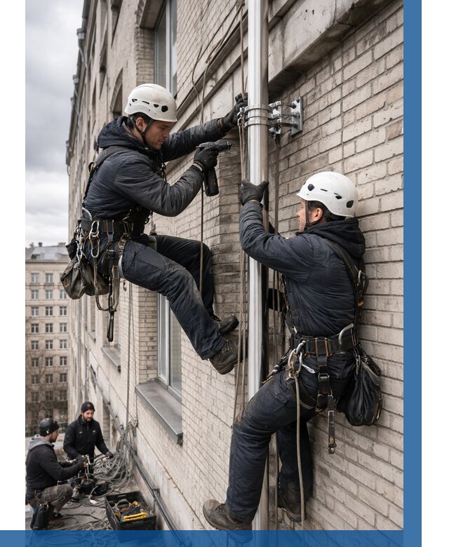 Монтаж флагштока на здании в Лесозаводске от 6720 р. | ВЫСОТНИК-Лсз