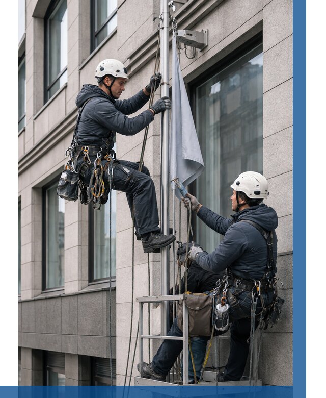 Установка флагов на фасаде в Лесозаводске от 4652 р. | ВЫСОТНИК-Лсз