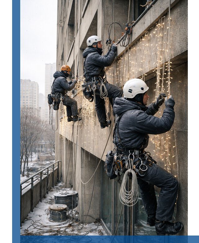 Монтаж новогодней иллюминации и украшение фасадов в Лесозаводске