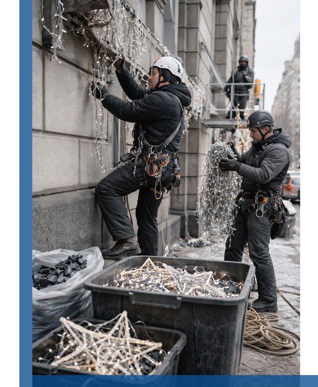 Демонтаж новогоднего оформления и гирлянд в Лесозаводске