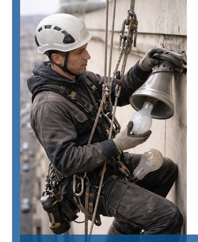 Замена ламп на высоте в Лесозаводске профессионально и быстро