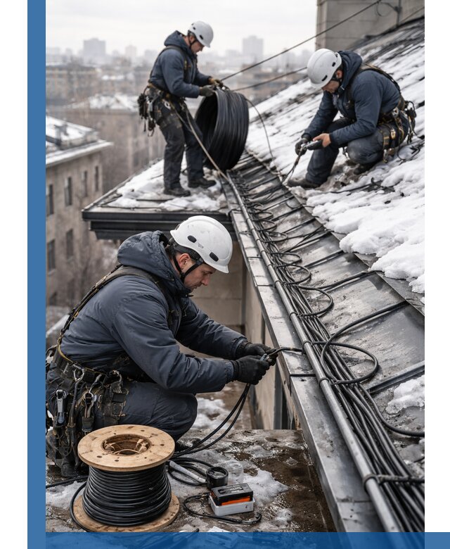 Монтаж греющего кабеля на кровле в Лесозаводске под ключ