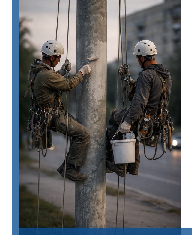 Покраска опор освещения и антикоррозийная защита в Лесозаводске