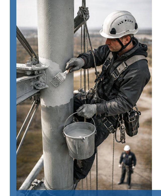 Покраска мачт связи в Лесозаводске промышленными альпинистами