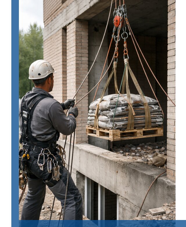 Подъем материалов на этаж веревками в Лесозаводске оперативно