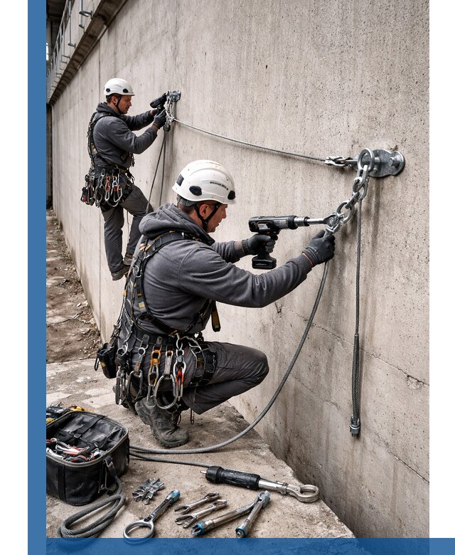 Монтаж анкерных линий высотной безопасности в Лесозаводске